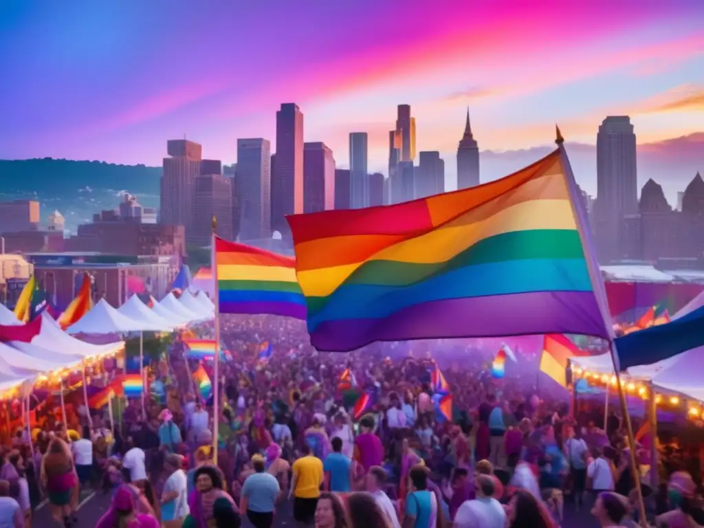 Festival LGBTQ+: diversidad, igualdad y alegría en la ciudad al atardecer