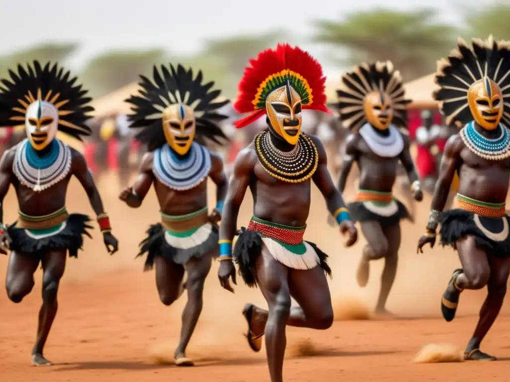 Tradiciones y rituales del Festival de las Máscaras de Burkina Faso: Máscaras adornadas y danzantes en un bosque místico