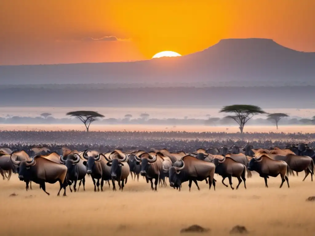 Festival migración ñus Kenia: Espectacular imagen captura esencia del festival, con vastas sabanas y manada de ñus en movimiento