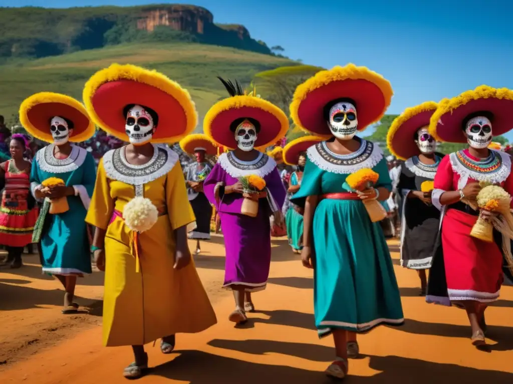 Festival de los Muertos en Madagascar: Procesión animada con máscaras ancestrales y paisajes místicos