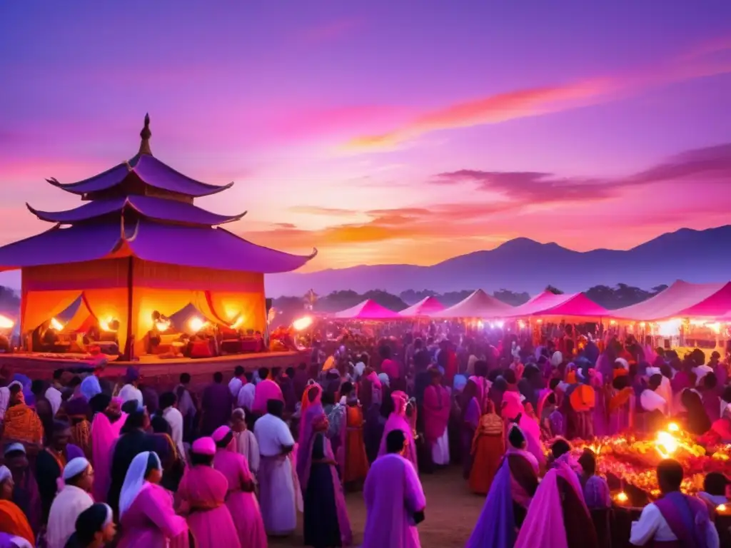 Foto de un animado festival alrededor del mundo con un espectacular atardecer