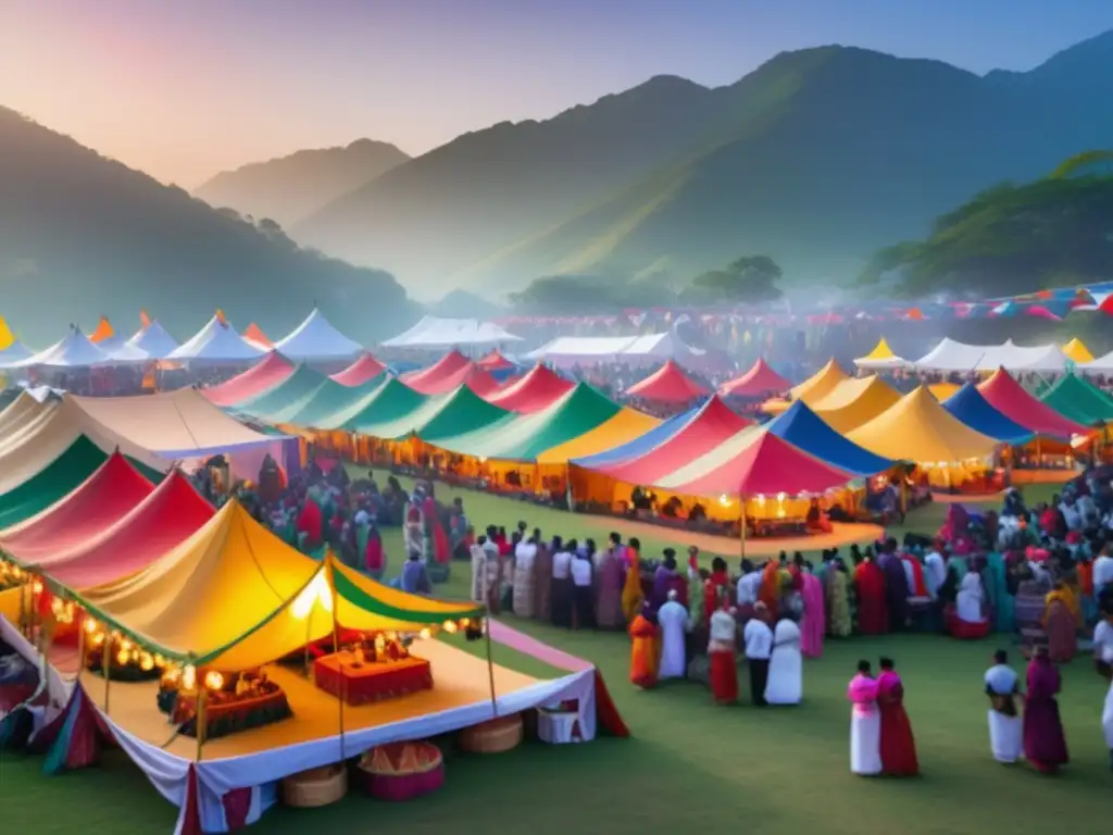 Festival tradicional intercultural: una escena vibrante y etérea de un festival tradicional en un entorno pintoresco