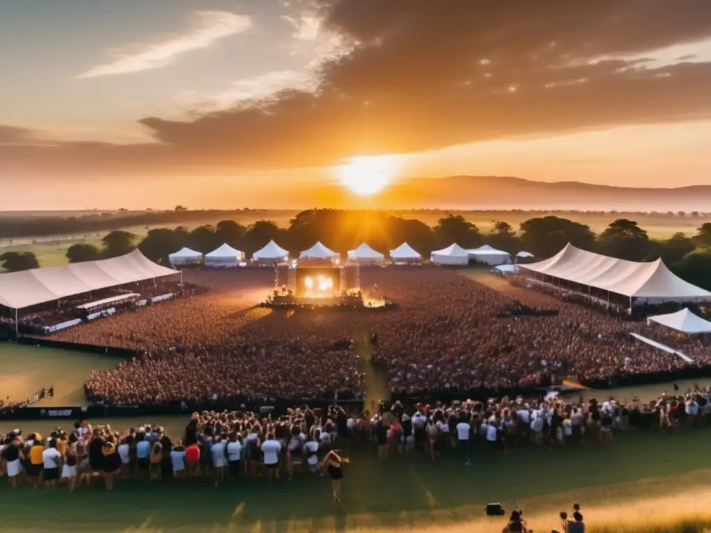 Festival musical: Historia y evolución, escena impresionante de un evento masivo rodeado de naturaleza, música y luces