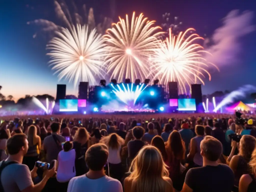 Fotografía de festivales: evolución digital con luces vibrantes, emoción y tecnología capturando el ambiente festivo y la energía de un concierto