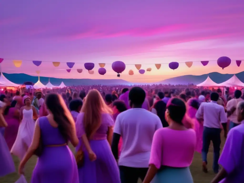 Fotografía de festival con vibrantes colores y detalles, capturando la esencia mágica