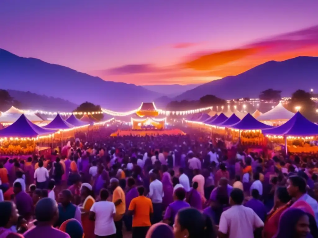 Tecnología en foto de festivales tradicionales: vibrante escena etérea con multitud colorida y energía festiva