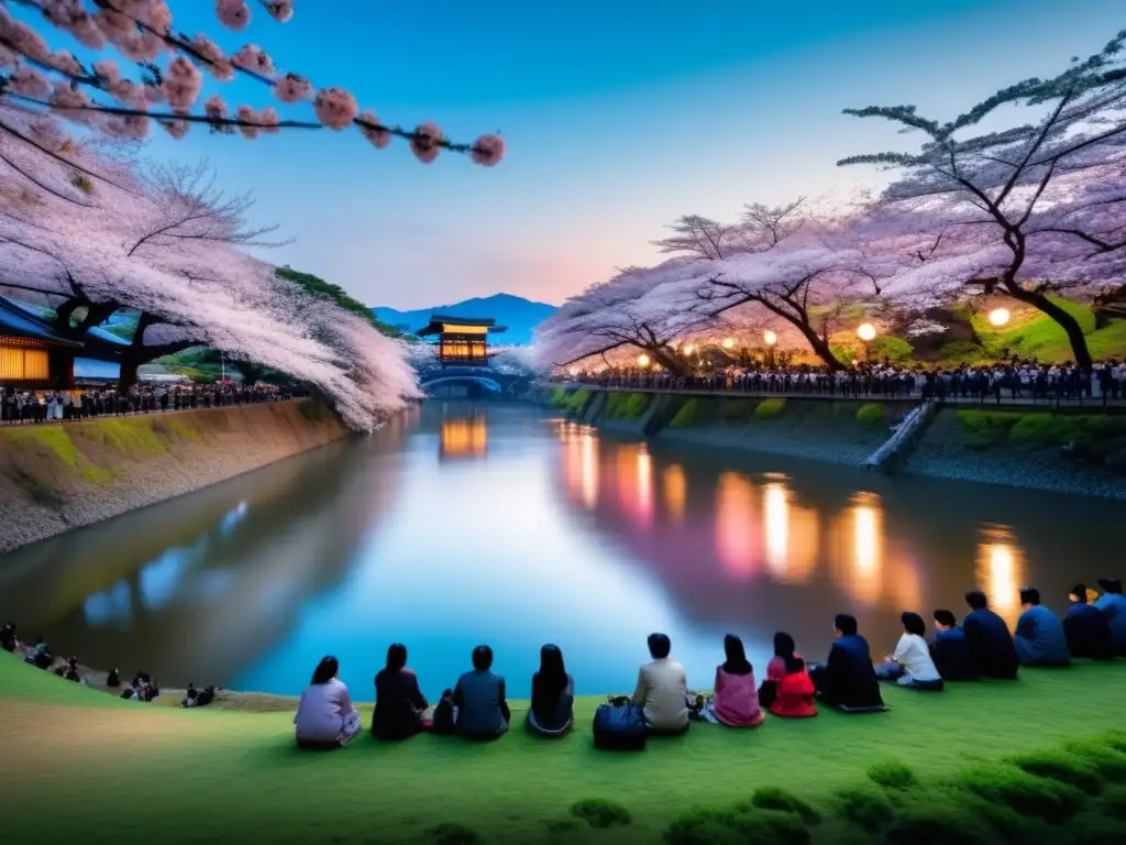 Festival Primavera Japón: sakuras en flor, hanamis, templo antiguo, belleza natural, festivales tradicionales (110 caracteres)