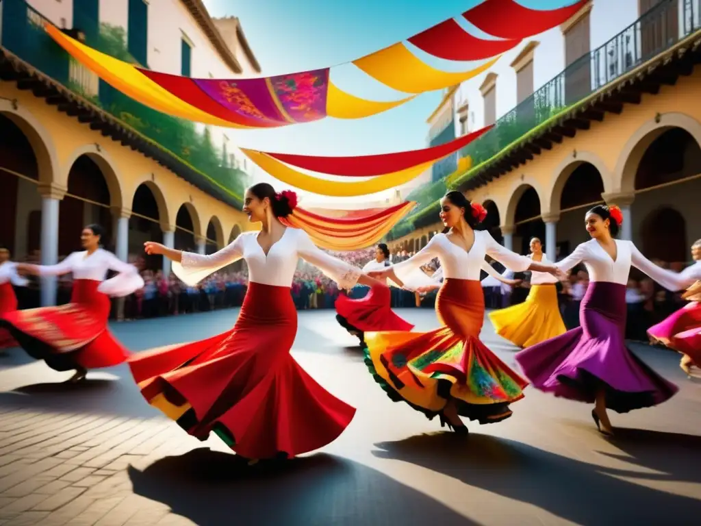 Festival de la Primavera Sevilla: Danzas flamencas, colores vibrantes y la icónica Torre Giralda en una escena mágica