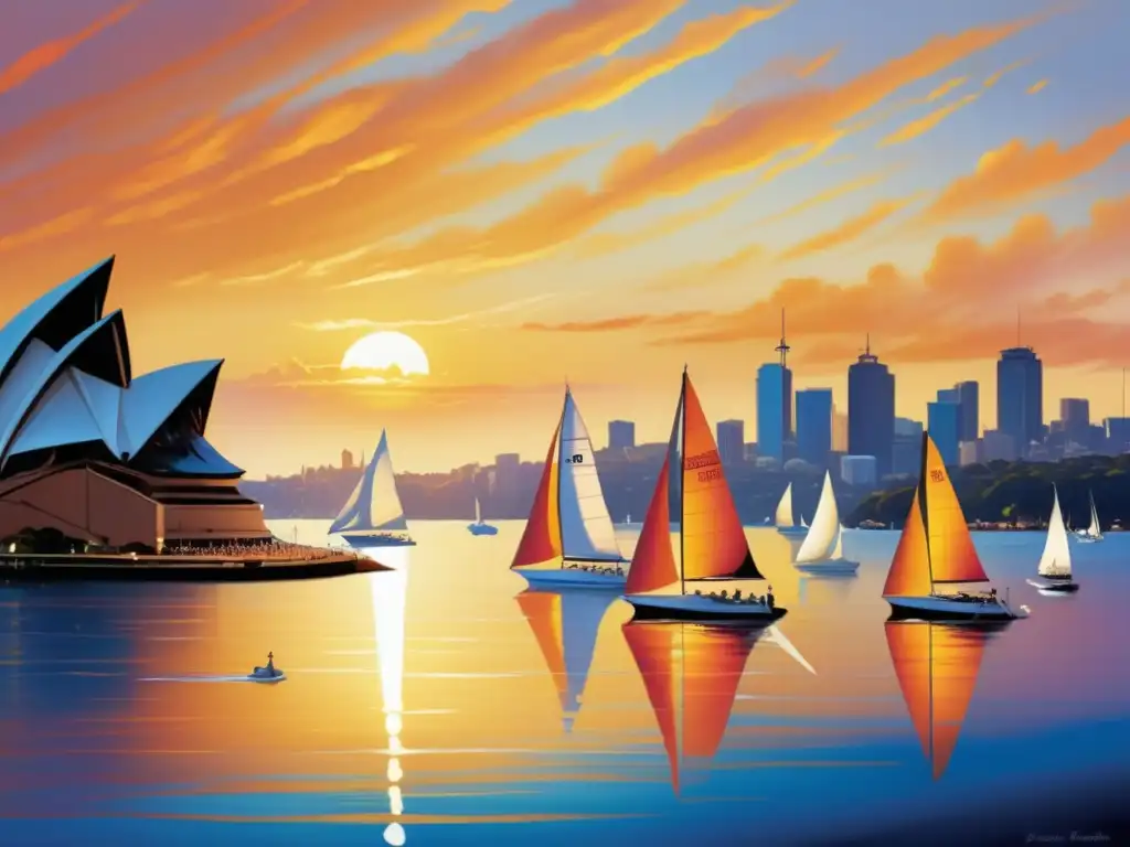 Festival Regata Sydney: velas y agua en un atardecer dorado, espectacular