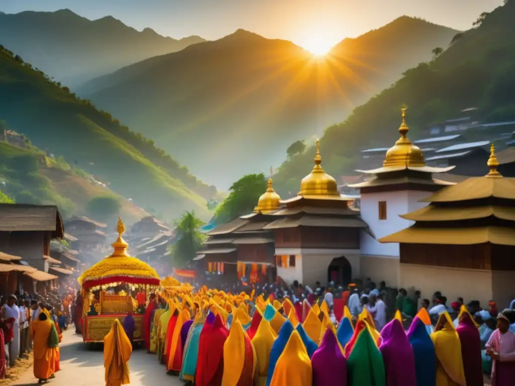 Festivales religiosos tradicionales en todo el mundo: Escena impresionante de un festival religioso en un pueblo tradicional en las montañas