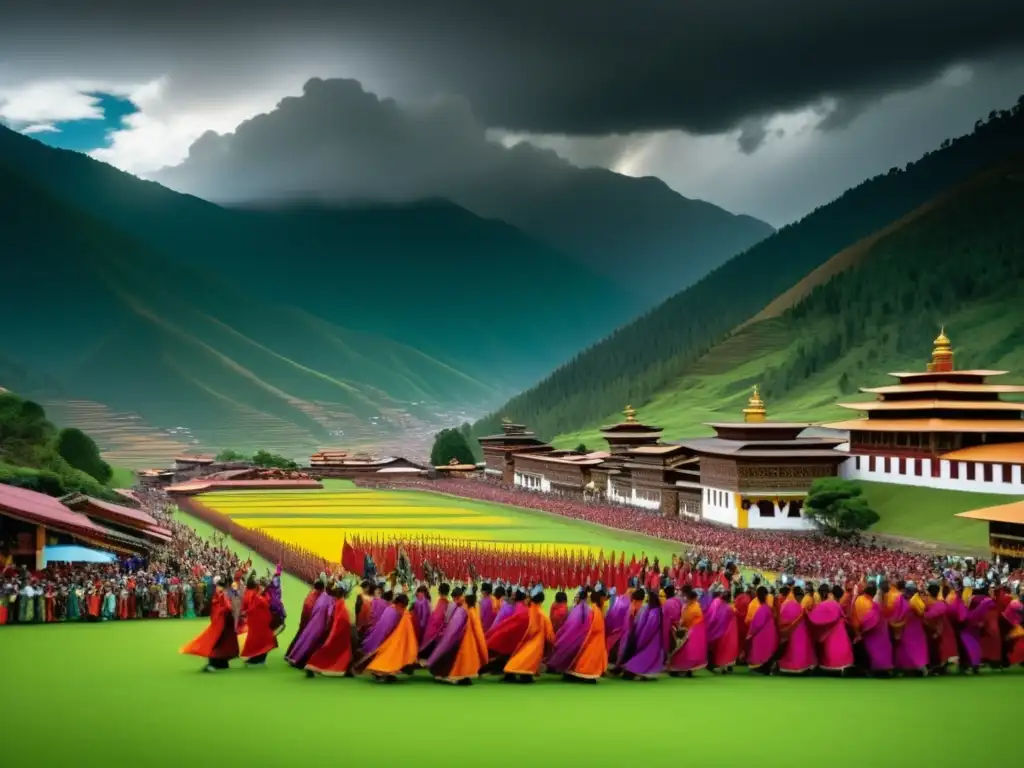 Festival Rey Dragón Bhutan: Celebración mística y colorida en el valle de montañas con procesión, música y lluvia de flechas