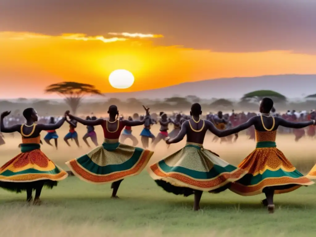 Festival sagrado tradicional en África: danza, coloridos trajes, tambores y escenario místico