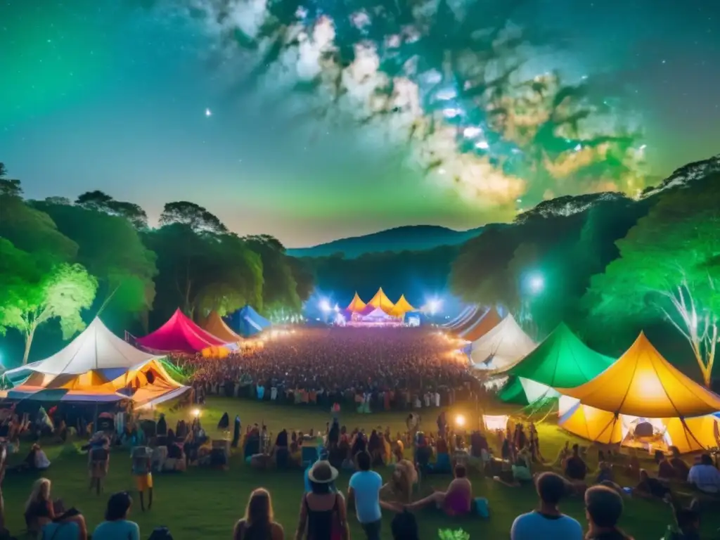 Escena vibrante de un festival de música bajo un cielo estrellado - Evolución de festivales música