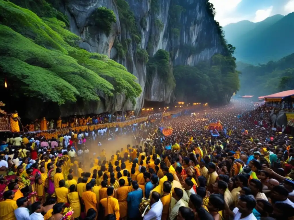 Celebración Thaipusam Malasia: Devotos con kavadis, música tradicional y sacrificio en una vibrante festividad religiosa