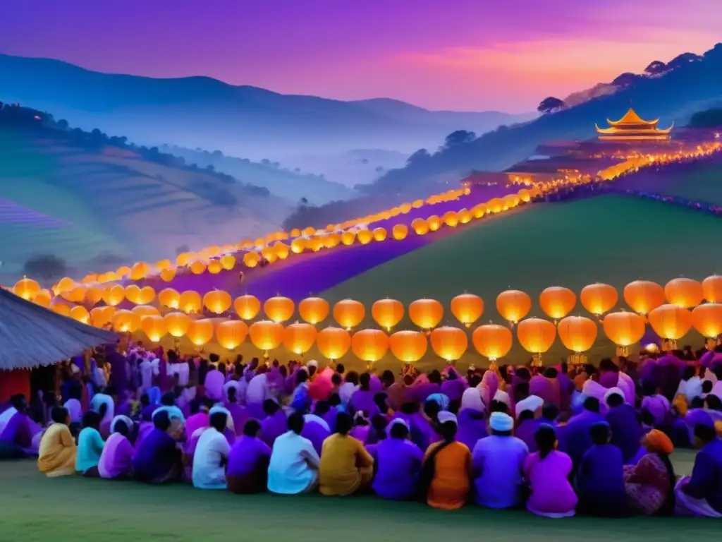 Festival tradicional en un encantador pueblo al atardecer