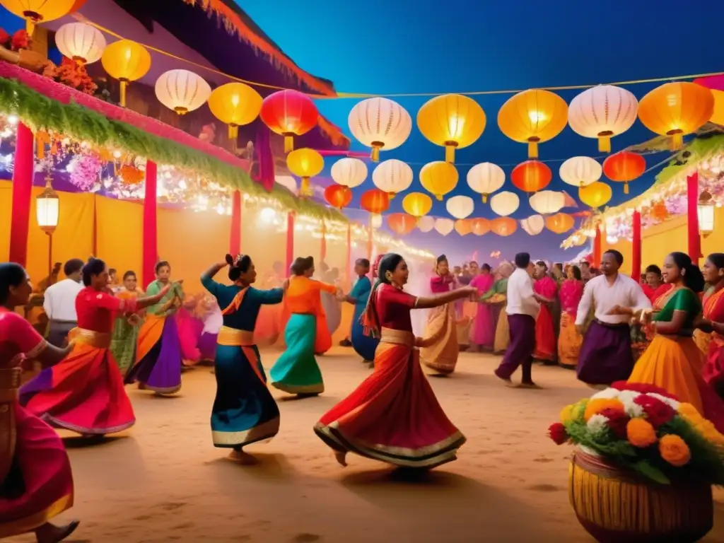 Escena de festival tradicional con participación comunitaria en festivales internacionales