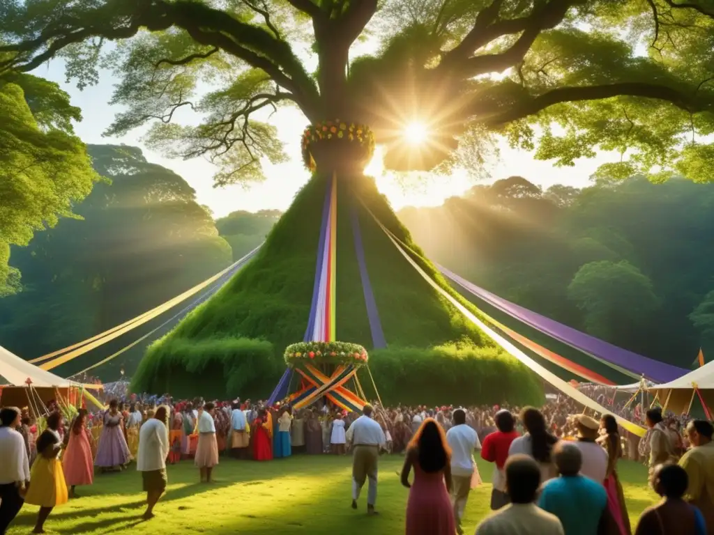 Festivales subculturales tradicionales en un bosque encantador lleno de vida y color