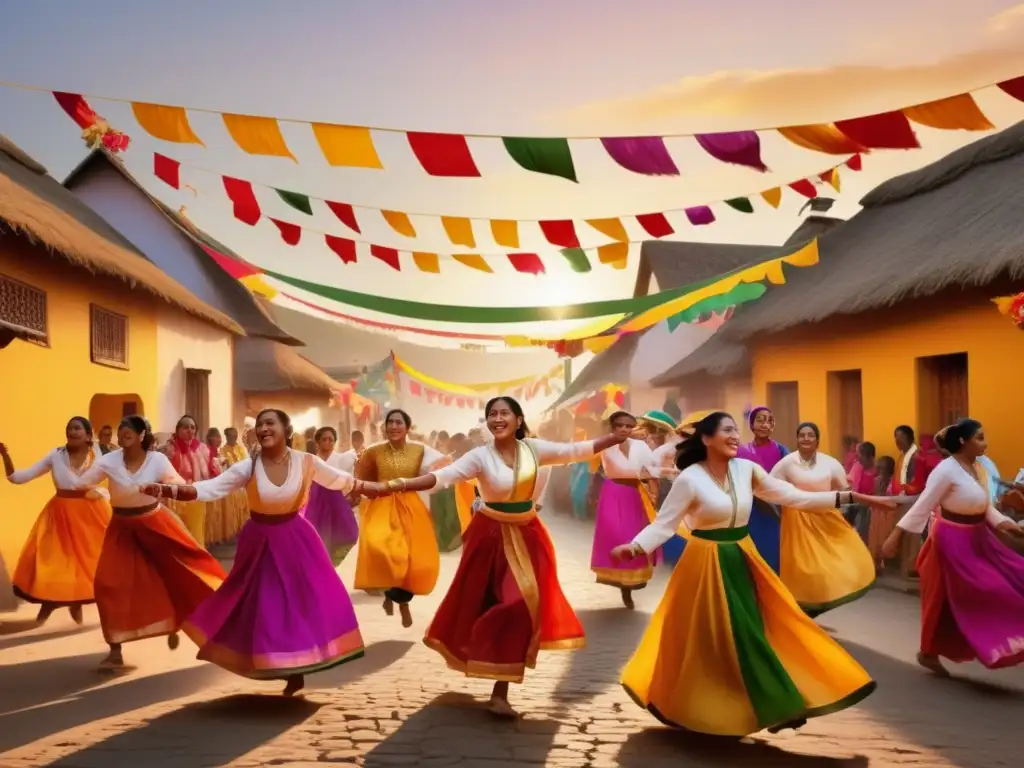 Tecnología en festivales tradicionales: Escena vibrante de festival tradicional en un pueblo