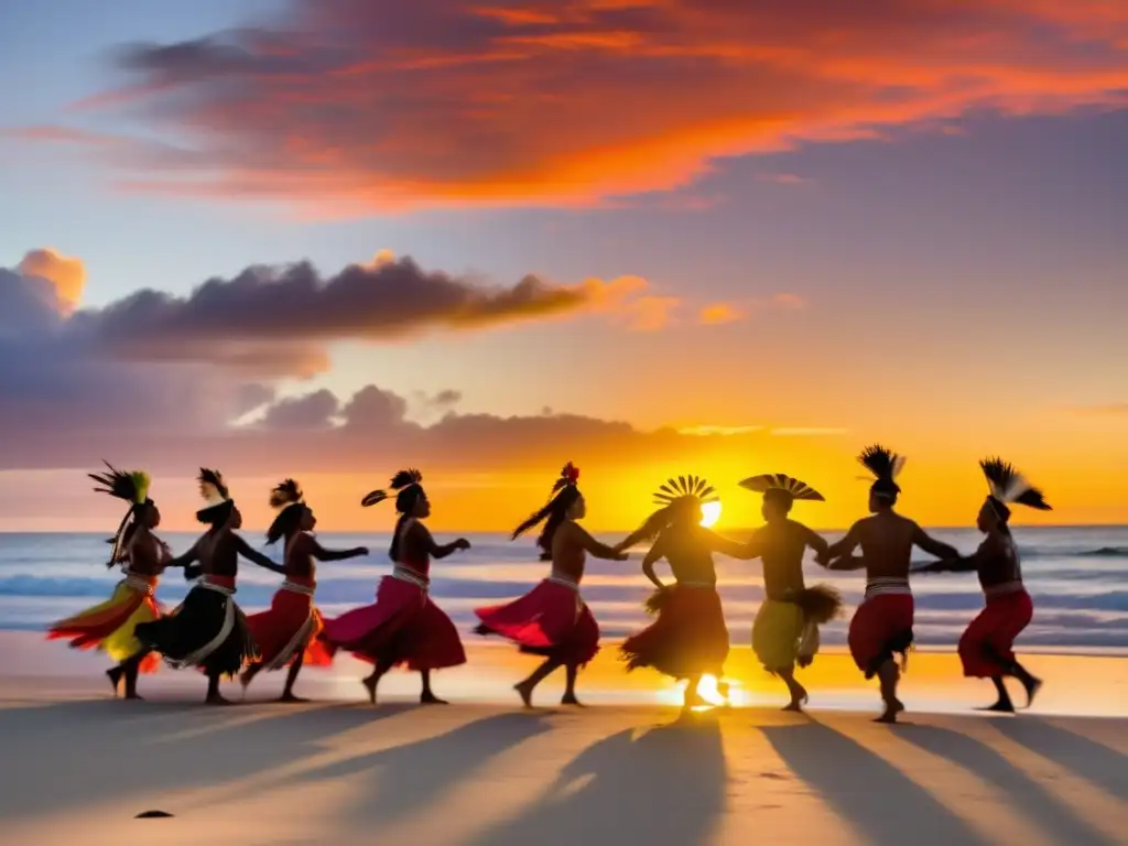 Festivales tradicionales del Pacífico en Oceanía: danza cautivadora en la playa al atardecer