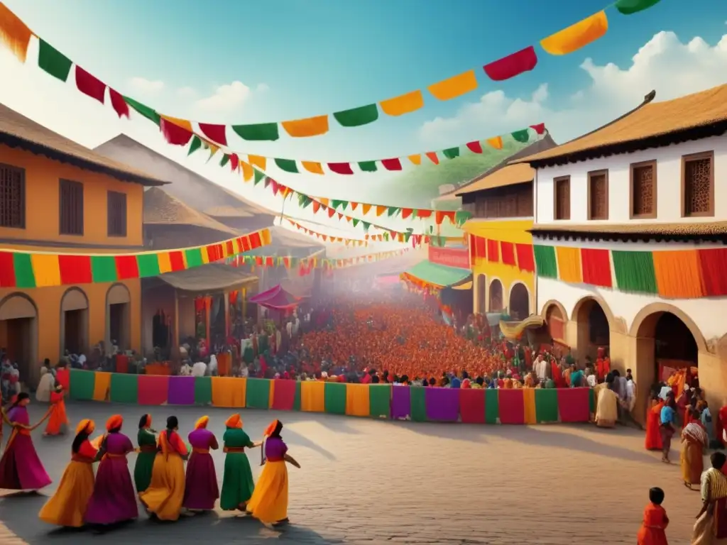 Festivales tradicionales en todo el mundo: imagen vibrante de un festival tradicional con música, bailes y una atmósfera mágica