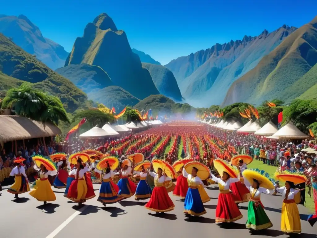 Festivales tradicionales en América del Sur: Escena vibrante y colorida de un festival tradicional en las montañas