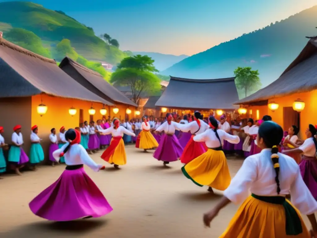 Escena vibrante de festival tradicional en un pueblo pintoresco