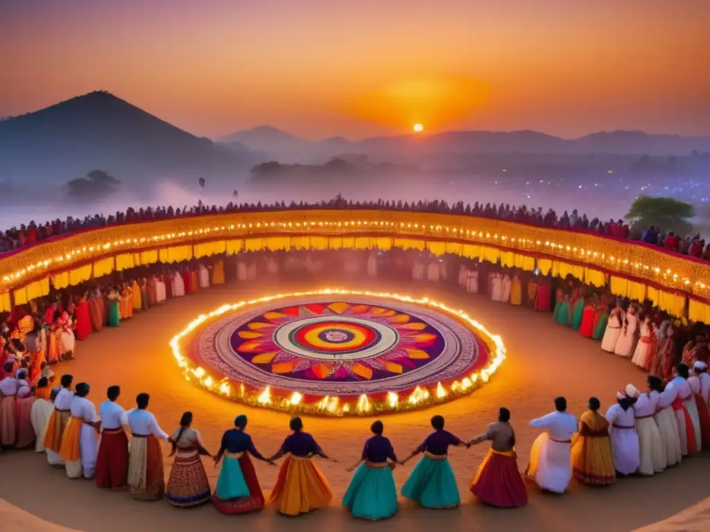 Escena cautivadora de un festival tradicional, fusionando pasado y presente