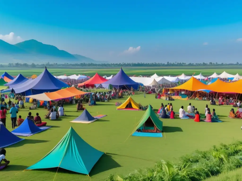 Festivales ecológicos y sostenibles: una imagen cautivadora de un campo verde exuberante bajo un cielo azul claro