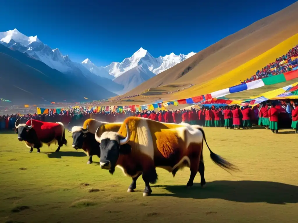 Festival Luchas Yak Bután: Tradición vibrante con yaks poderosos en un paisaje surrealista y majestuoso