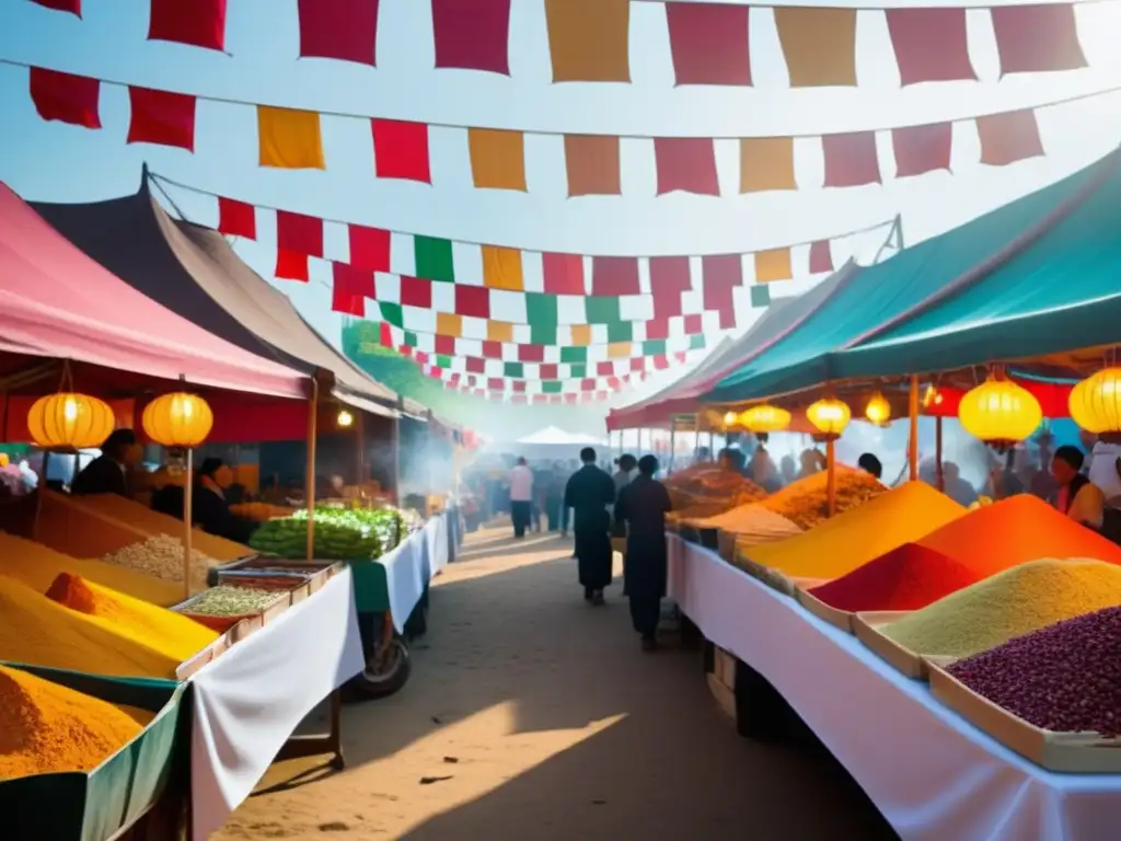 Comidas tradicionales festivales internacionales: una imagen cautivadora de sabores y diversidad cultural en un vibrante mercado al aire libre