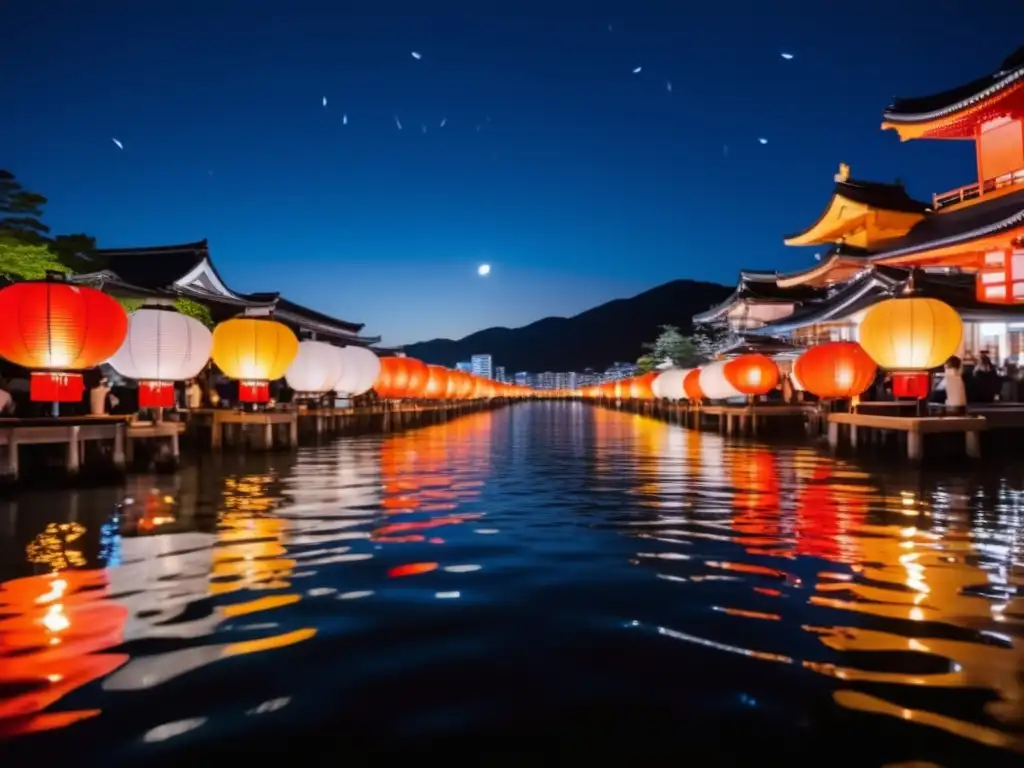 Festival de las Linternas Flotantes Hiroshima - Imagen mágica del festival japonés con miles de linternas flotantes iluminando la noche