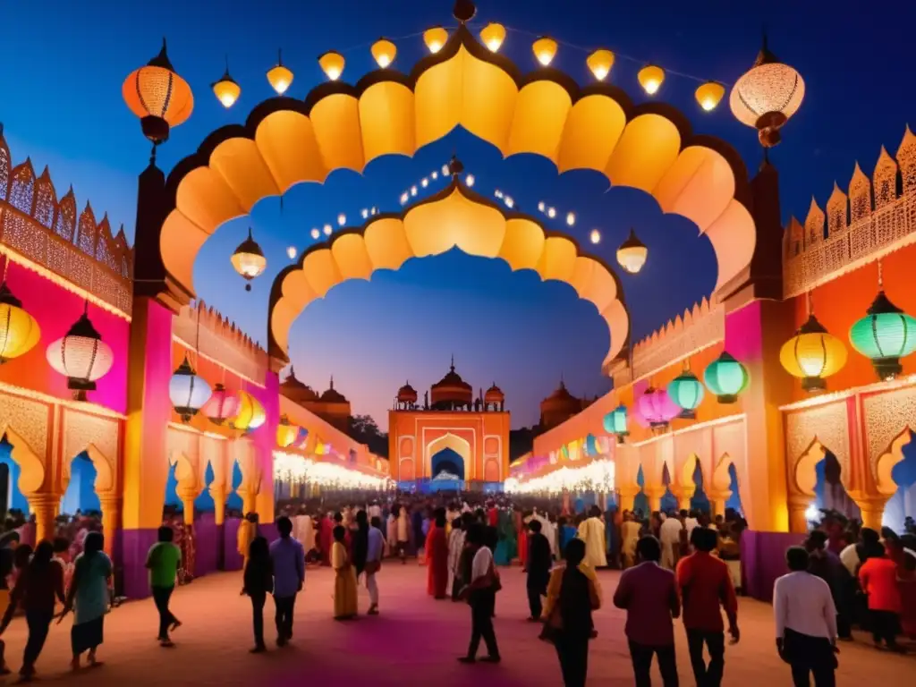 Escena maravillosa del Festival de las Luces en India, con linternas tradicionales y una atmósfera vibrante (Festivales tradicionales interculturales)