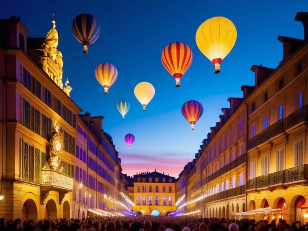 Fotografía de festivales con drones en Lyon, Francia: arquitectura histórica y luces vibrantes