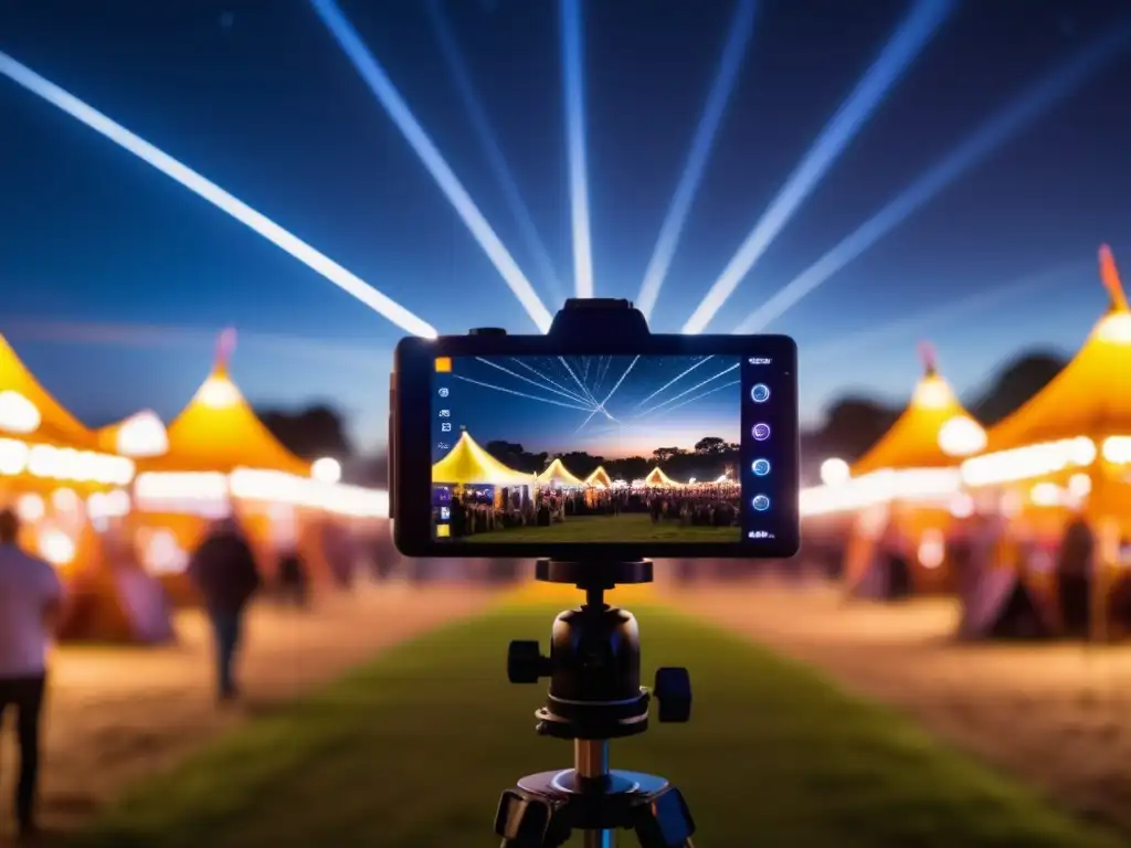 Fotografía nocturna en festival, con larga exposición y vibrantes luces