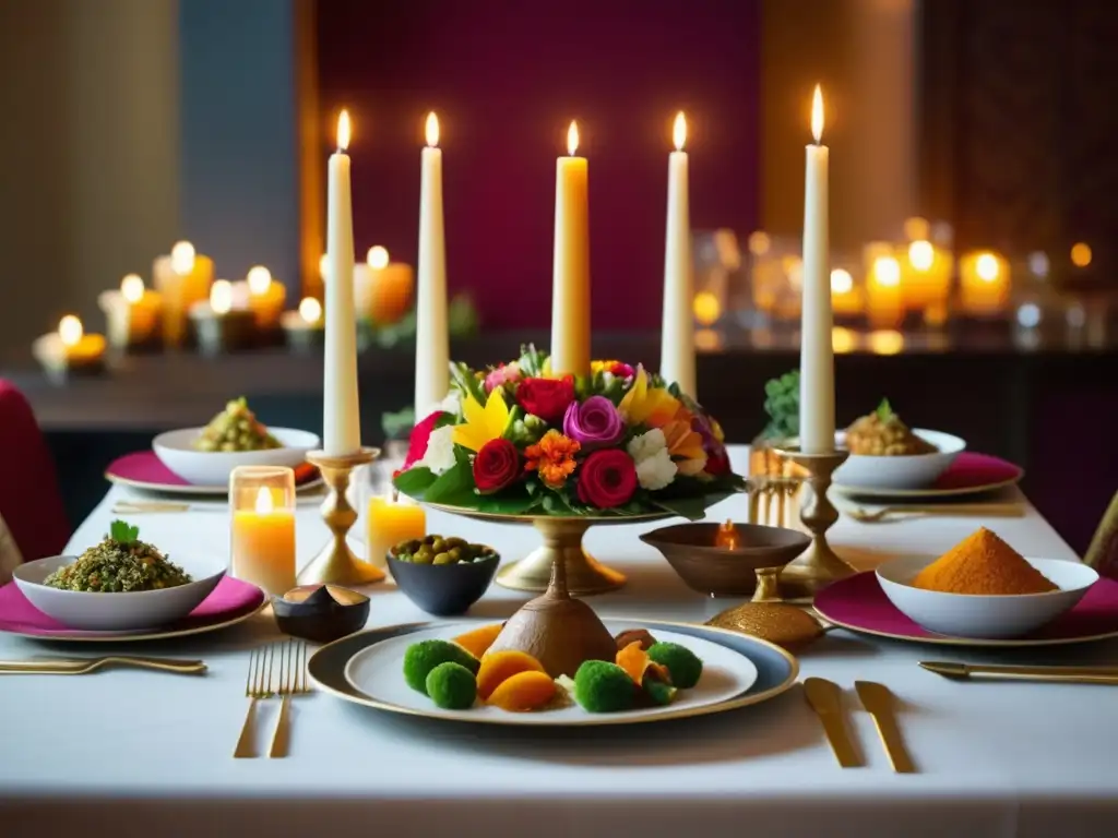 Celebraciones gastronomía mundial, mesa festiva con platos tradicionales y decoración exquisita