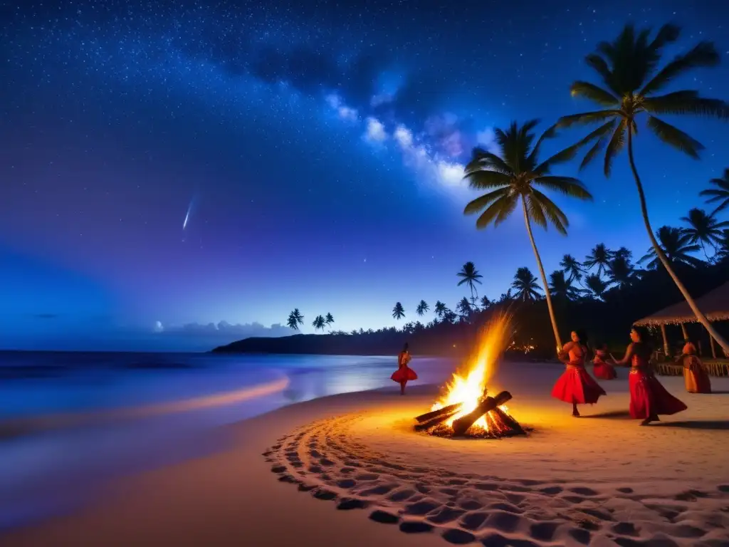 Celebraciones tradicionales Festival de la Danza del Fuego en Samoa bajo las estrellas