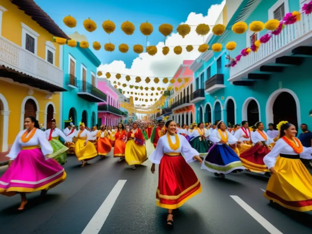 Procesión callejera vibrante durante la festividad tradicional de San Juan Bautista en Puerto Rico - Festividades tradicionales santos América Latina