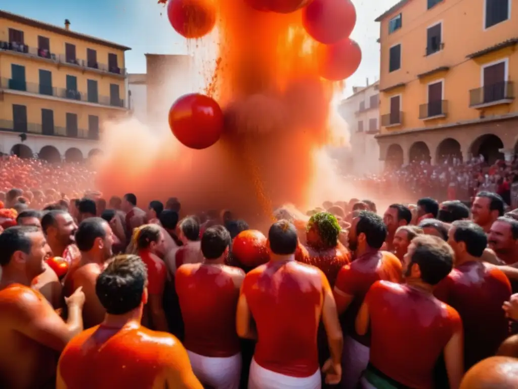 Escena vibrante de La Tomatina en Buñol, España