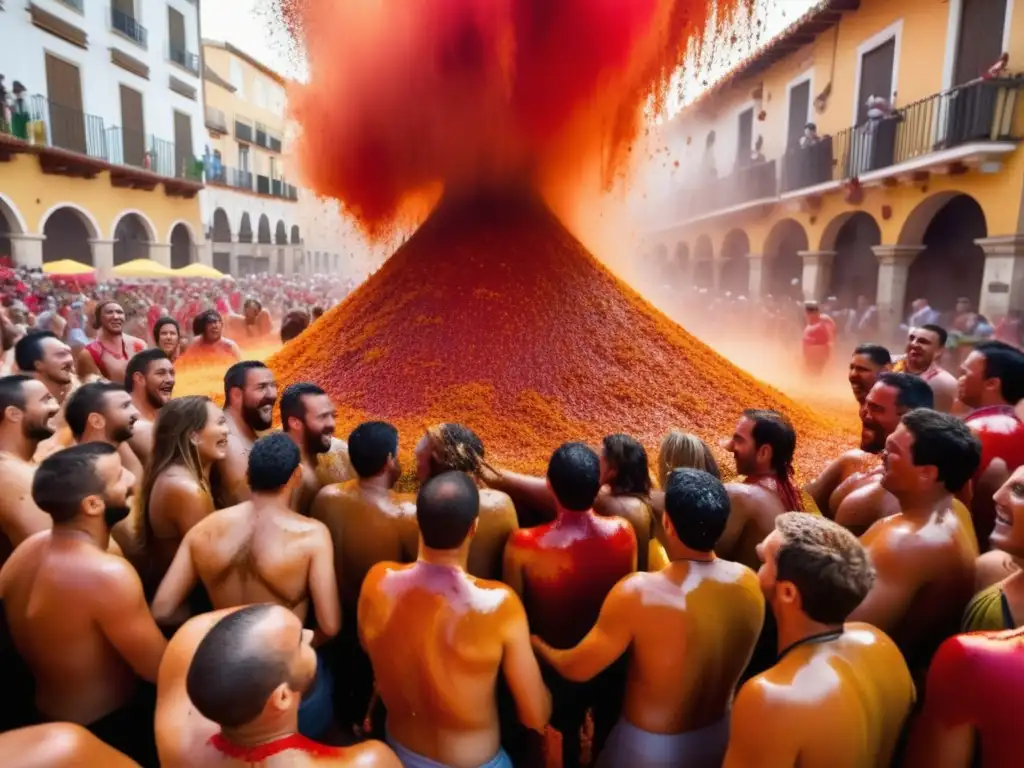 Evolución rol masculino en celebraciónes: Vibrante imagen de La Tomatina en Buñol, España