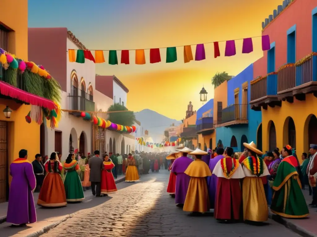 Fiesta Reyes Magos México: calle vibrante, decoraciones coloridas, tradición mexicana, alegría y magia