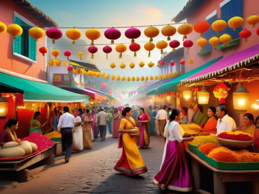 Festivales tradicionales alrededor del mundo: imagen mágica de calles adornadas, gente en trajes tradicionales, celebrando y disfrutando festividades