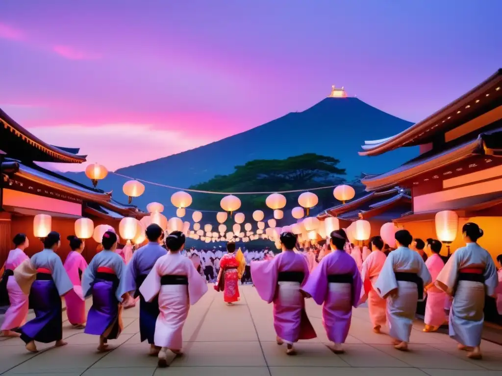 Festival Bon Odori Japón, danza tradicional bajo la luz de farolillos, yukatas y tambores taiko