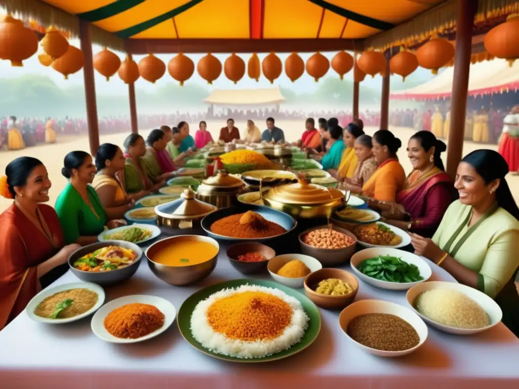 Escena festiva con diversidad cultural y tradiciones culinarias: Importancia de las comidas tradicionales en festivales