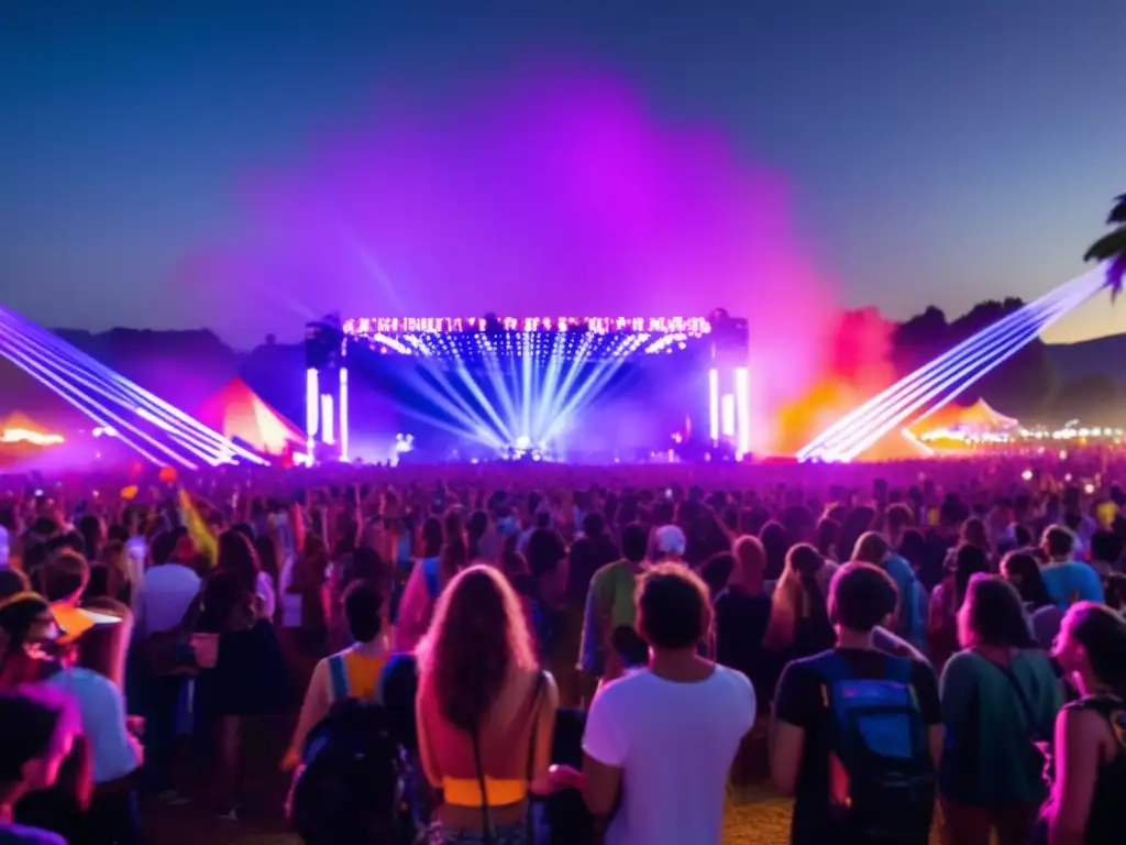 Fotografía de festivales alrededor del mundo: escena vibrante y energética capturada en un festival, con impacto de la tecnología