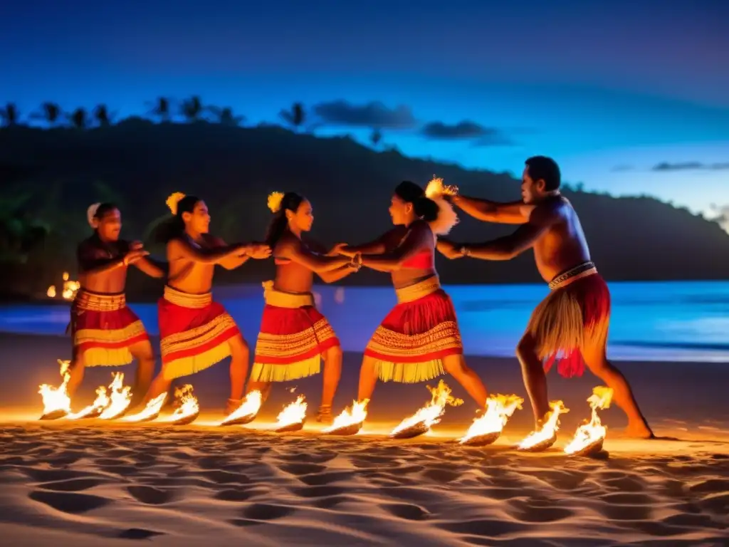 Vista impresionante de un festival tradicional de fuego en las Islas Fiji