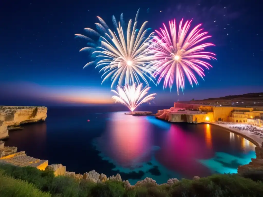 Festival fuegos artificiales Malta: Noche estrellada sobre Malta con fuegos artificiales y St