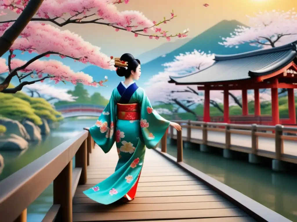 Geisha en kimono, simbolismo de la indumentaria tradicional japonesa (110 caracteres)