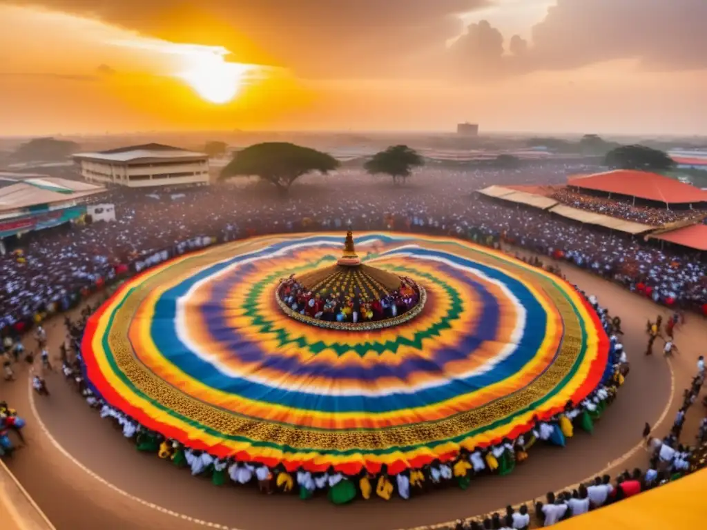 Celebración Fiesta Independencia Ghana: Esencia capturada en una imagen vibrante de Accra, con danzas tradicionales y una puesta de sol dorada