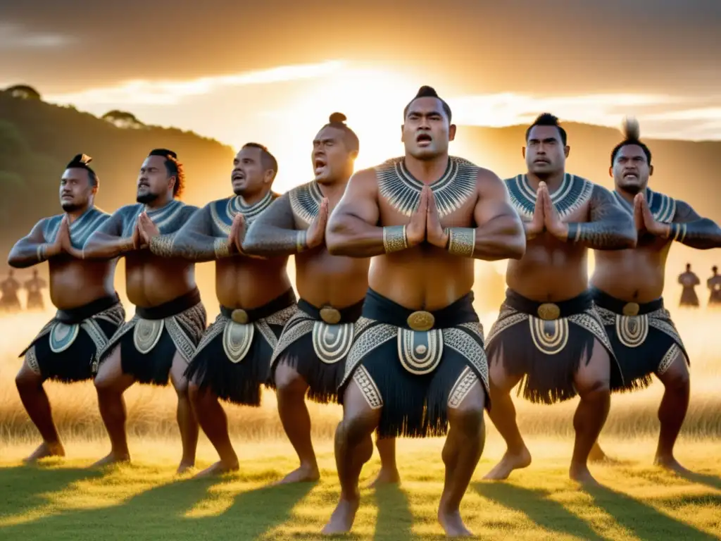 Festivales tradicionales: Haka Maorí, canto de guerra, imagen impactante de guerreros Maoríes en formación