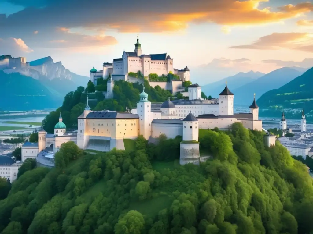 Impresionante vista del icónico Castillo de Hohensalzburg en Salzburgo al atardecer